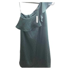 Madewell one shoulder silk green ruffle dress